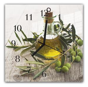 Nástěnné hodiny 30x30cm olivy a olej - kalené sklo