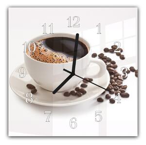 Nástěnné hodiny 30x30cm káva v bílém šálku - plexi