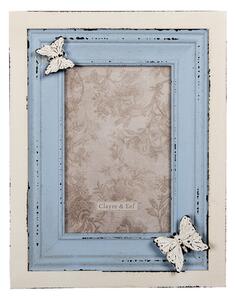 Krémovo-modrý fotorámeček s motýlem - 18*3*23 cm / 10*15 cm