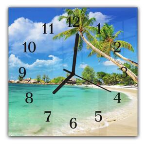 Nástěnné hodiny 30x30cm moře pláž Seychely - plexi