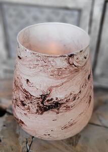Veliký růžový mramorovaný skleněný svícen Valey – Ø 15*16 cm