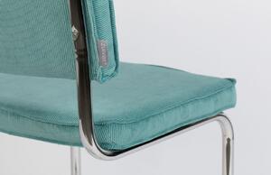 Modrá manšestrová jídelní židle ZUIVER RIDGE RIB s lesklým rámem