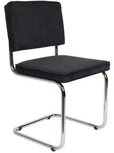 Černá manšestrová jídelní židle ZUIVER RIDGE RIB s lesklým rámem