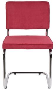Červená manšestrová jídelní židle ZUIVER RIDGE RIB s lesklým rámem