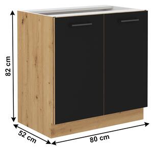 Dolní kuchyňská skříňka Meriel 80 D 2F BB (černá + dub artisan). 1033974