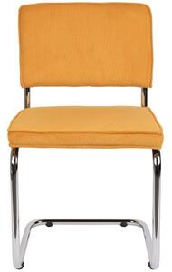 Žlutá manšestrová jídelní židle ZUIVER RIDGE RIB s lesklým rámem