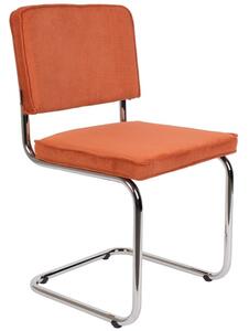 Oranžová manšestrová jídelní židle ZUIVER RIDGE RIB s lesklým rámem