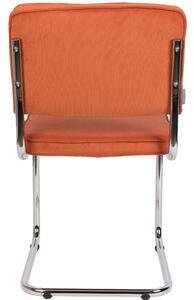 Oranžová manšestrová jídelní židle ZUIVER RIDGE RIB s lesklým rámem