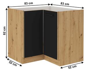 Rohová dolní kuchyňská skříňka Meriel 90/90 DN 1F BB (černá + dub artisan). 1033979