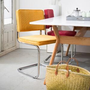 Žlutá manšestrová jídelní židle ZUIVER RIDGE RIB s matným rámem