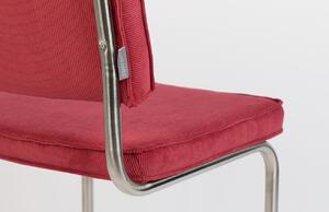 Červená manšestrová jídelní židle ZUIVER RIDGE RIB s matným rámem