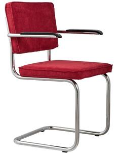 Červená manšestrová jídelní židle ZUIVER RIDGE RIB s područkami