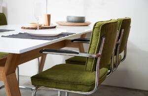Zelená manšestrová jídelní židle ZUIVER RIDGE RIB s područkami