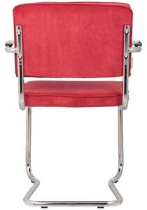 Červená manšestrová jídelní židle ZUIVER RIDGE KINK RIB s područkami