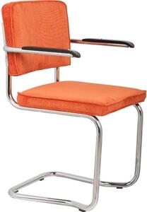 Oranžová manšestrová jídelní židle ZUIVER RIDGE KINK RIB s područkami