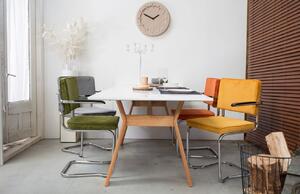 Oranžová manšestrová jídelní židle ZUIVER RIDGE KINK RIB s područkami