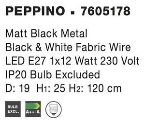 Nova Luce Závěsné svítidlo PEPPINO, E27 1x12W Barva: Černá