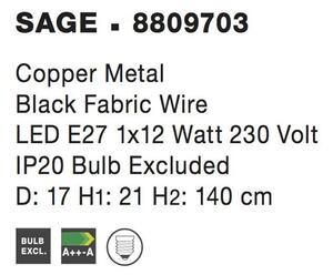 Nova Luce Závěsné svítidlo SAGE, 17cm, E27 1x12W Barva: Černá