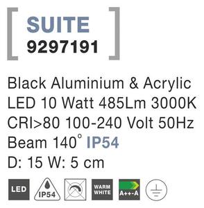 Nova Luce Venkovní nástěnné svítidlo SUITE, 15cm, LED 10W 3000K 140st. IP54 Barva: Černá