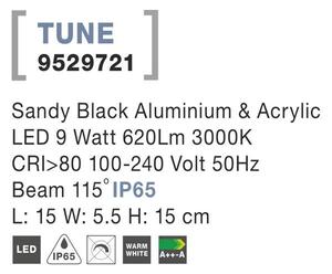 Nova Luce Venkovní nástěnné svítidlo TUNE, LED 9W 3000K 115st. IP65 Barva: Černá
