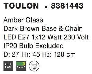 Nova Luce Závěsné svítidlo TOULON, 27cm, E27 1x12W Barva: Kouřové sklo