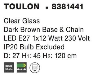 Nova Luce Závěsné svítidlo TOULON, 27cm, E27 1x12W Barva: Kouřové sklo