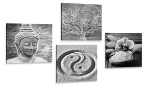 Set obrazů černobílé Buddha zátiší