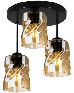 Light for home - Moderní lustr na tyči se třemi skleněnými stínidly v jantarové barvě 
