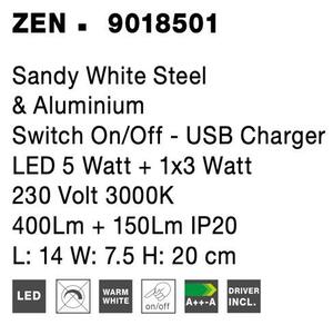 Nova Luce Nástěnné svítidlo ZEN, USB nabíjení LED 5W + 1x3W 3000K + lampička na čtení Barva: Černá