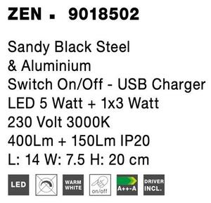 Nova Luce Nástěnné svítidlo ZEN, USB nabíjení LED 5W + 1x3W 3000K + lampička na čtení Barva: Bílá