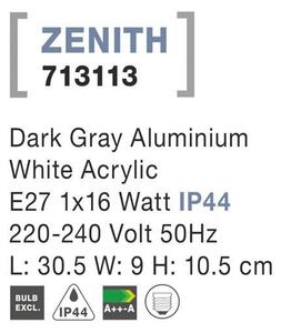 Nova Luce Venkovní nástěnné svítidlo ZENITH, š.30,5cm, E27 1x12W IP44 Barva: Šedá