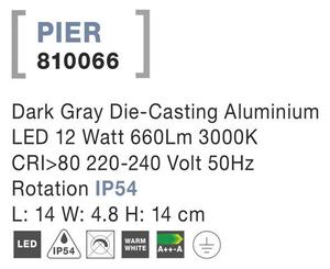 Nova Luce Venkovní nástěnné svítidlo PIER, LED 12W 3000K rotační IP54
