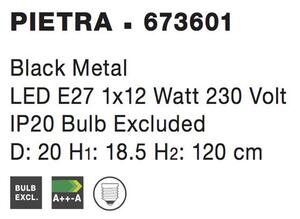 Nova Luce Závěsné svítidlo PIETRA matný černý kov E27 1x12W