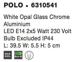 Nova Luce Nástěnné svítidlo POLO bílé opálové sklo chromovaný hliník E14 2x5W IP44