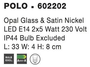 Nova Luce Nástěnné svítidlo POLO opálové sklo a nikl satén E14 2x5W IP44