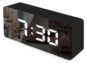 Verk 01457 Multifunkční zrcadlové hodiny s budíkem a teploměrem černé