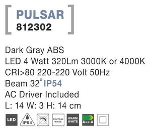 Nova Luce Venkovní nástěnné svítidlo PULSAR, LED 4W 3000K 32st. IP54