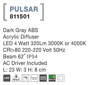 Nova Luce Venkovní nástěnné svítidlo PULSAR, LED 4W 3000K nebo 4000K 62st. IP54