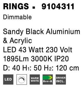 Nova Luce Závěsné svítidlo RINGS černý hliník a akryl LED 43W 3000K stmívatelné