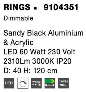 Nova Luce Závěsné svítidlo RINGS černý hliník a akryl LED 60W 3000K stmívatelné