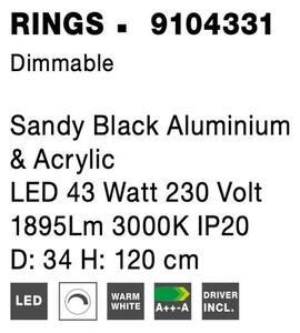 Nova Luce Závěsné svítidlo RINGS černý hliník a akryl LED 43W 3000K stmívatelné