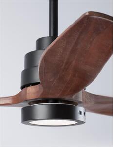 Nova Luce Stropní ventilátor se světlem SABAL tělo z oceli matná černá a sklo 3ABS dřevěné listy 12W 3000K