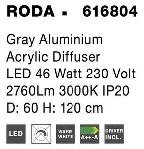 Nova Luce Závěsné svítidlo RODA šedý hliník akrylový difuzor LED 46W 3000K