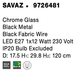Nova Luce Závěsné svítidlo SAVAZ chromové sklo černý kov černý kabel E27 1x12W