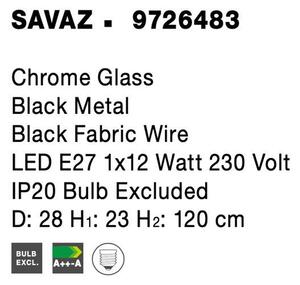 Nova Luce Závěsné svítidlo SAVAZ chromové sklo černý kov černý kabel E27 1x12W
