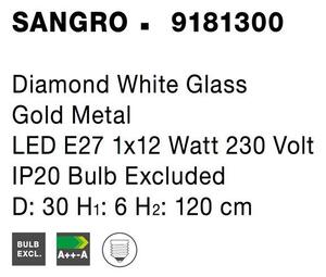 Nova Luce Závěsné svítidlo SANGRO diamantové bílé sklo zlatý kov E27 1x12W