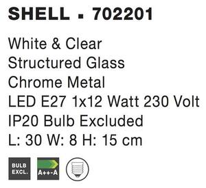 Nova Luce Nástěnné svítidlo SHELL bílá a čiré strukturované sklo E27 1x12W