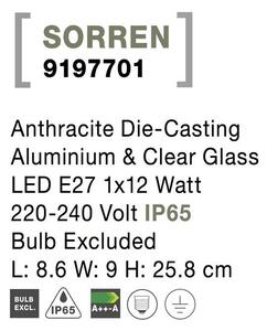 Nova Luce Venkovní nástěnné svítidlo SORREN, E27 1x12W IP65