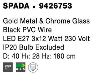 Nova Luce Závěsné svítidlo SPADA zlatý kov a chromové sklo, E27 3x12W