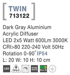 Nova Luce Venkovní nástěnné svítidlo TWIN, LED 2x5W 3000K rotační 0-90st. IP54